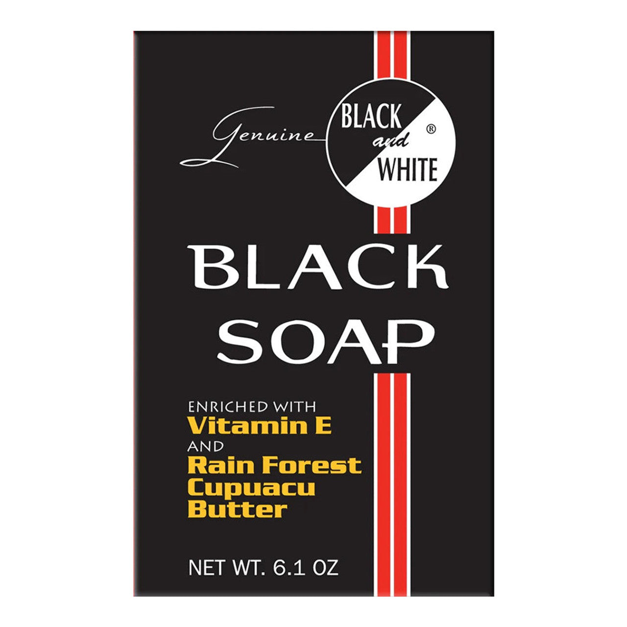 Black and white skincare soap by Pasteur Pharmacy, 6.10 oz, in a bar for bath and body use.