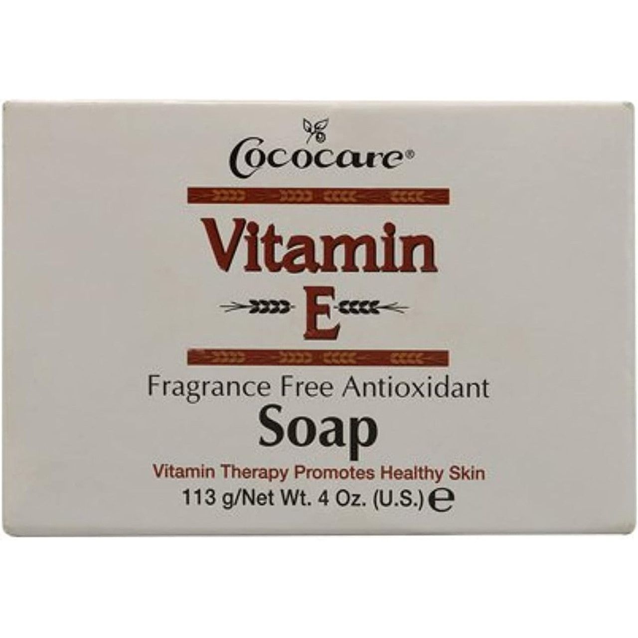 Cococare Vitamin E Soap in a 4 oz bar, natural bath and body soap with vitamin E for nourishing skin, by Pasteur Pharmacy.