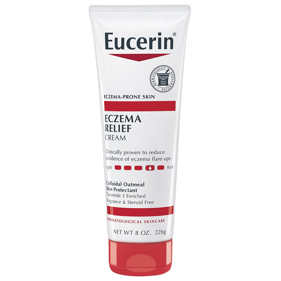 Eucerin Eczema Relief Body Cream for Dry Skin in 8oz tube, moisturizing bath and body product with soothing formula.