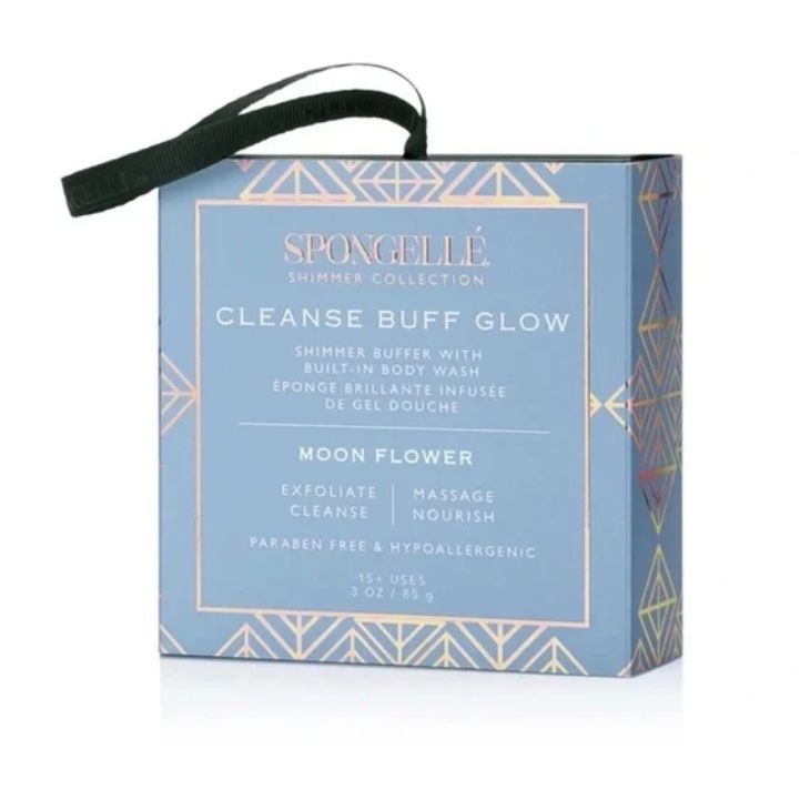 Spongellé Moon Flower multi-use body wash buffer for bath and body, 85g, featuring floral design and soft exfoliating texture.