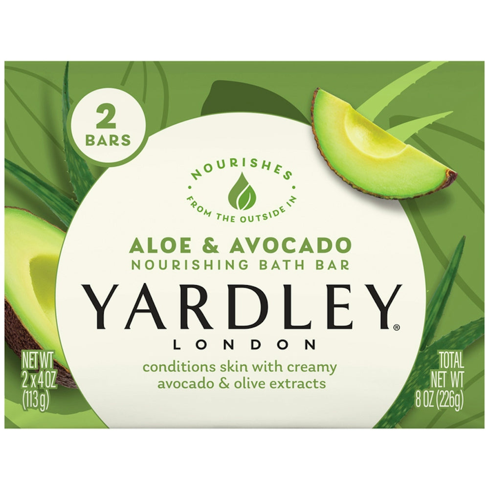 Yardley London Fresh Aloe Bath Bar moisturizing and soothing soap, 4.25 oz, with aloe and gentle cleansing ingredients.