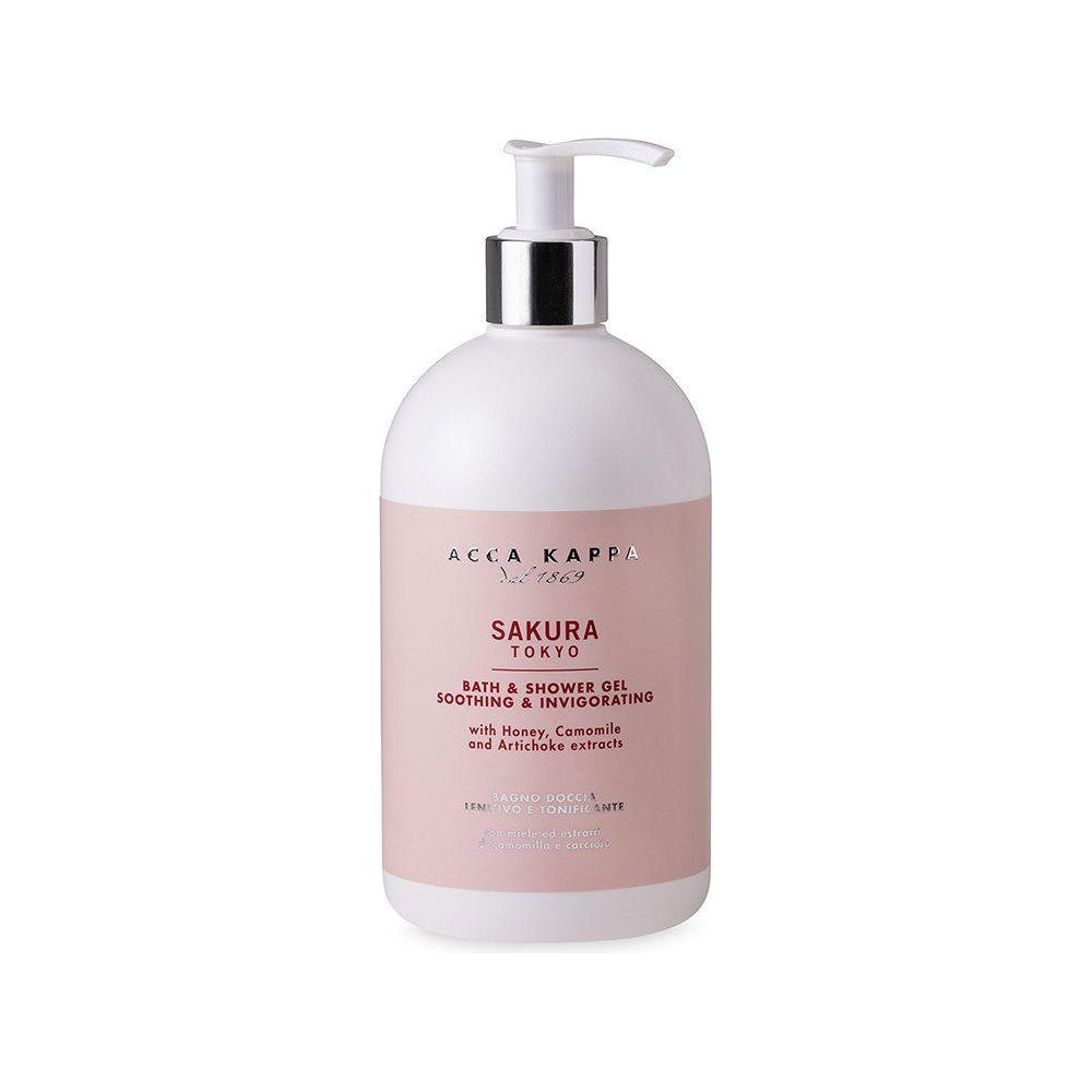Acca Kappa Sakura Bath & Shower Gel in a 17 oz bottle, featuring a floral scent and clear gel texture.