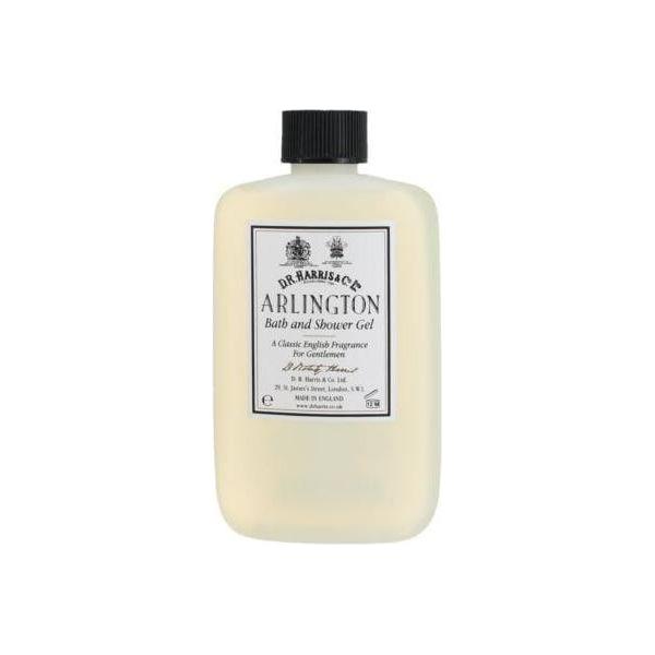 D. R. Harris & Co Arlington Bath & Shower Gel 100ml in a clear bottle with white label, featuring elegant branding and packaging.