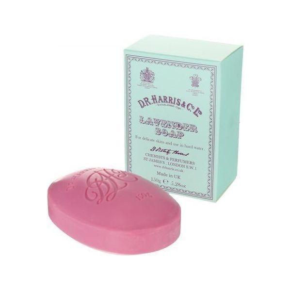 D. R. Harris & Co Lavender Bath Soap in 150g with lavender scent and classic packaging, designed for a luxurious bathing experience.