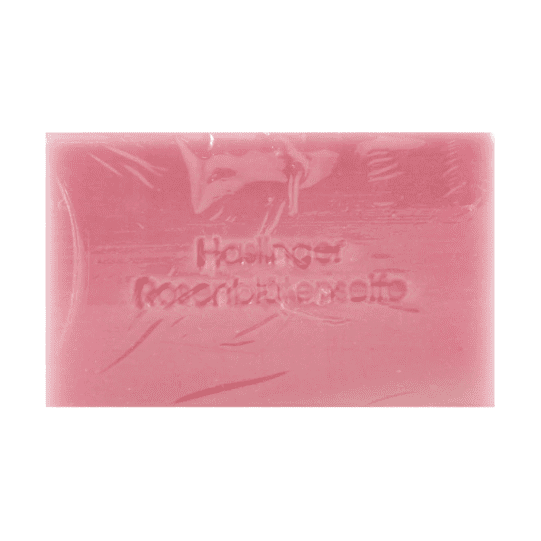 Haslinger Rose Petals Bath Soap by Pasteur Pharmacy showing a 100g soap bar with rose petal design and floral scent.