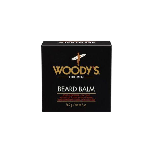 Pasteur Pharmacy Woody's For Men Beard Balm 2 Oz jar with natural wood lid and label, designed to tame and condition beards.