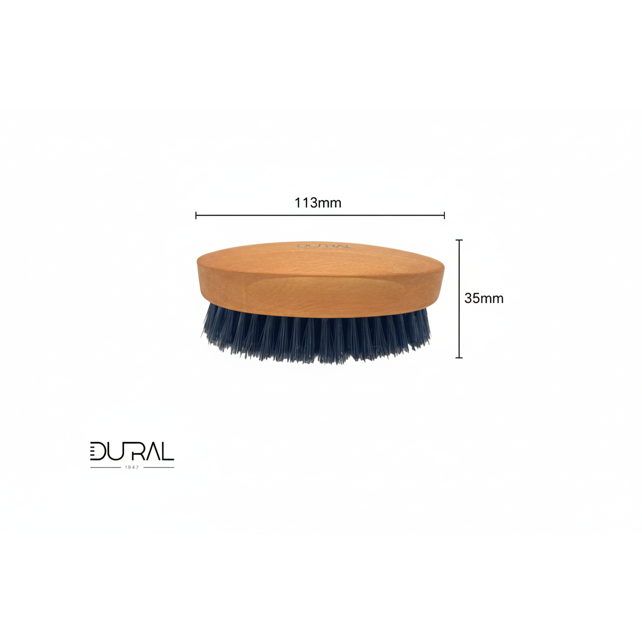 Dural Pear Wood XL beard brush with wild boar bristles, 113mm, by Pasteur Pharmacy, shown with natural wood finish and soft bristles