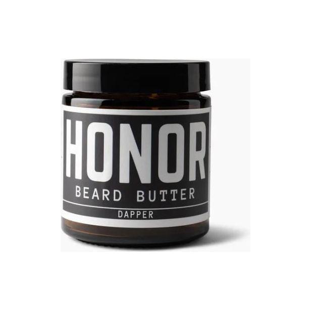 Honor Initiative Dapper Beard Butter in a 3.4 oz jar, natural grooming product for beard care by Pasteur Pharmacy.