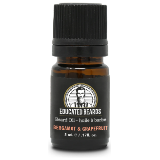 Educated Beards Bergamot & Grapefruit Beard Oil by Pasteur Pharmacy in 5ml bottle, showcasing the product with natural citrus scent