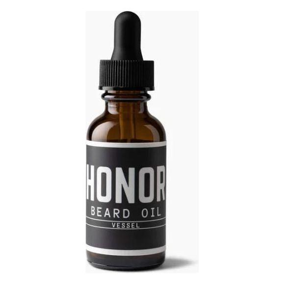 Honor Initiative Vessel Beard Oil 1 oz by Pasteur Pharmacy, featuring a sleek bottle with dropper for nourishing beard care.