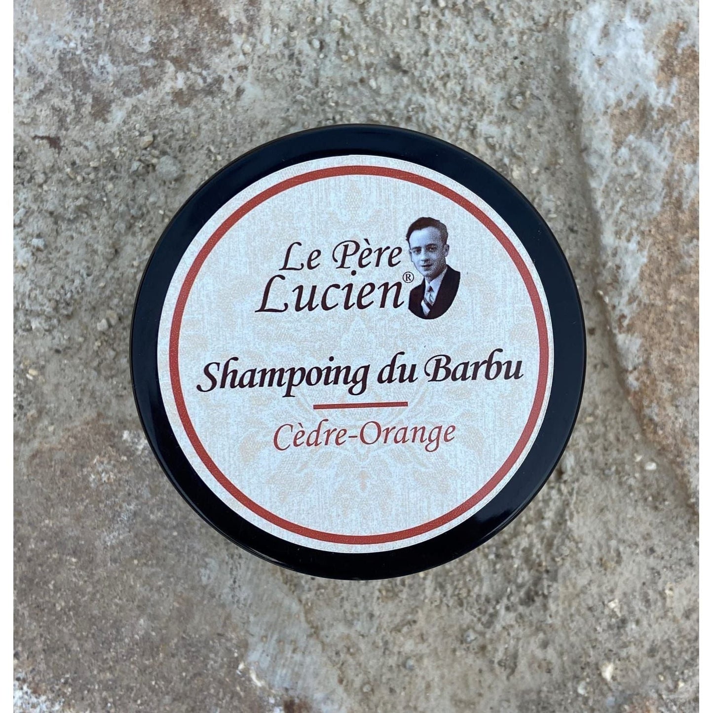 Pasteur Pharmacy Le Pere Lucien Cedre Orange Beard Shampoo 100g, natural beard shampoo with cedar and orange scent, in a white bottle.