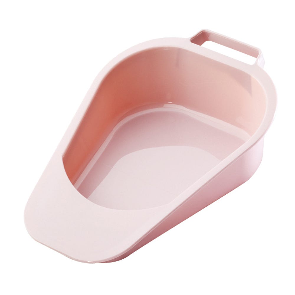 Standard plastic bed pan with 47 oz capacity, durable and disposable medical-grade bed pan from Pasteur Pharmacy.