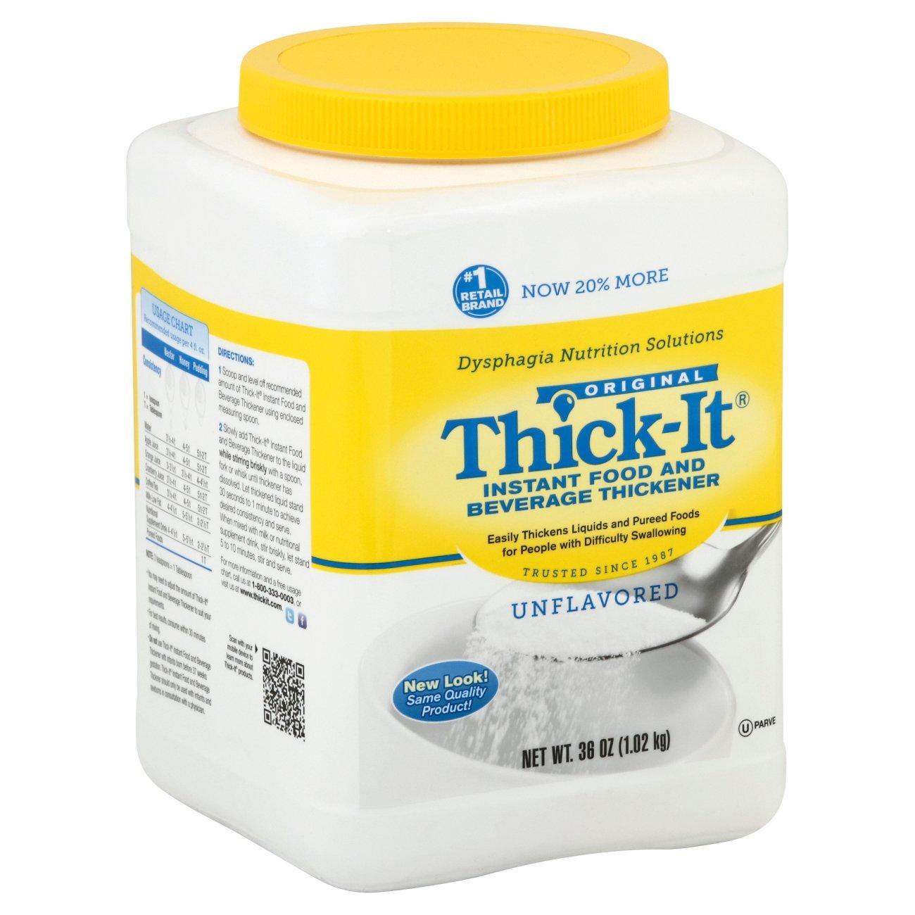 Bottle of Thick-It Original Instant Food and Beverage Thickener from Pasteur Pharmacy for thickening drinks and foods.