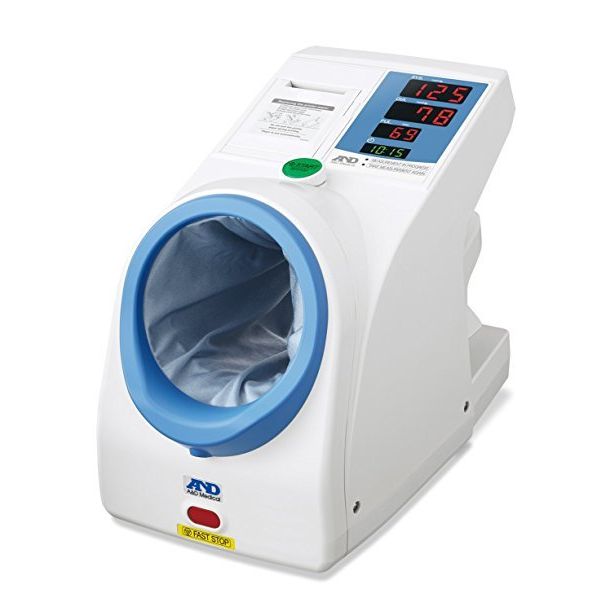 A&D Medical Blood Pressure Monitor Kiosk with print, model TM-2657P DS, used for accurate blood pressure readings.