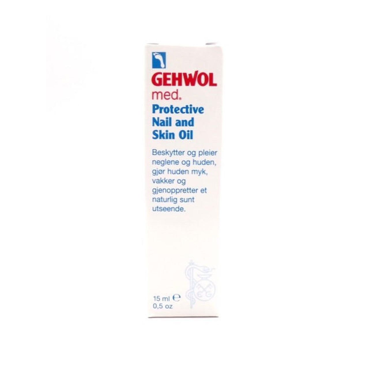 Gehwol Med Protec Nail and Skin Oil in a 15ml bottle, natural body oil from Pasteur Pharmacy, for skin and nail care.