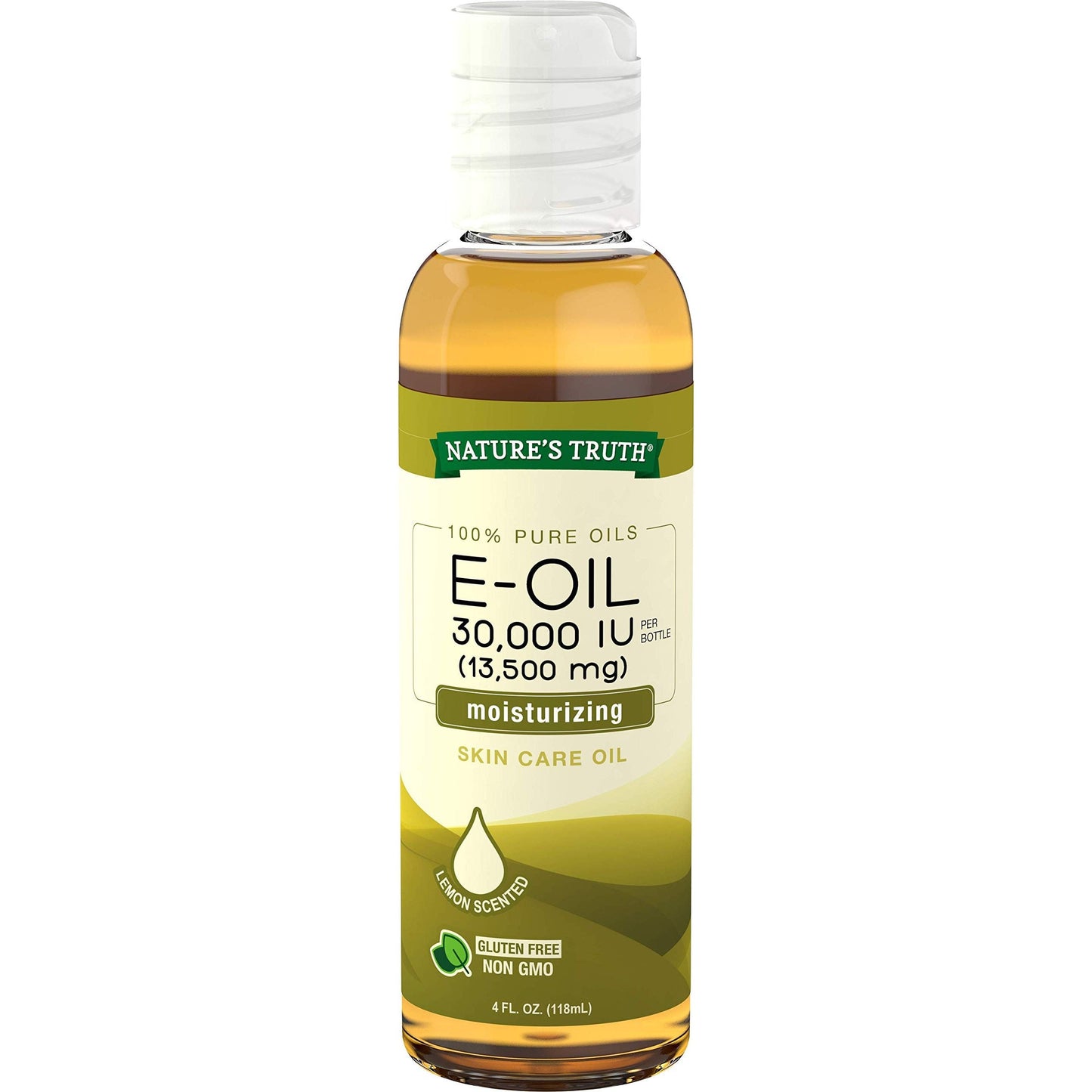 Nature's Truth Lemon Scented E-Oil Skin Care Body Oil, 4 oz, natural citrus-infused moisturizing oil with 30,000 IU.