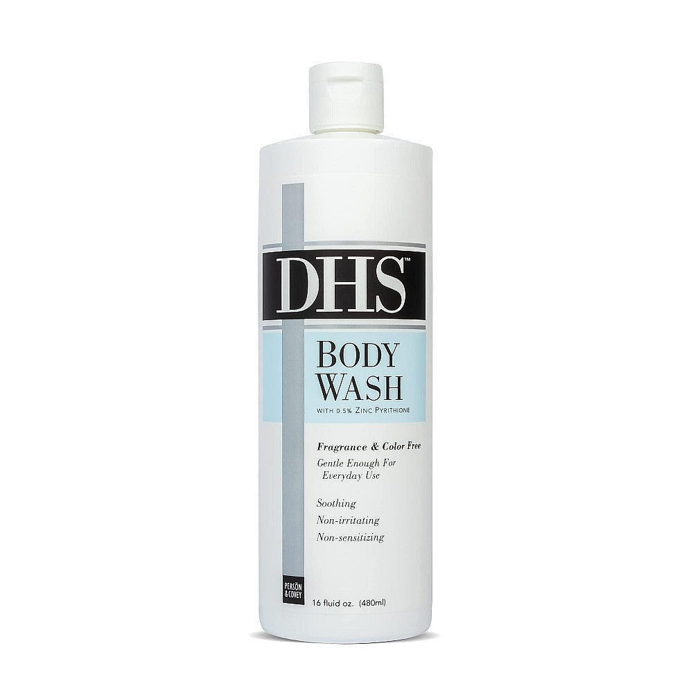 DHS Products Person & Covey Body Wash in a 16 fl oz bottle, natural scent, clear liquid, designed for skin cleansing.