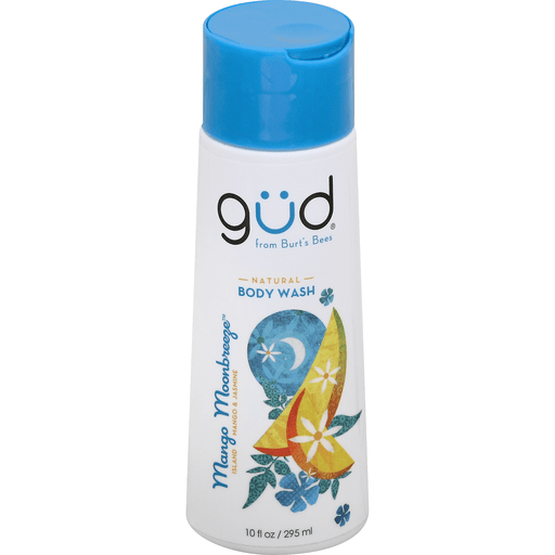 Gud Natural Mango Moonbreeze Body Wash from Pasteur Pharmacy, with fresh mango scent and hydrating skin formula.