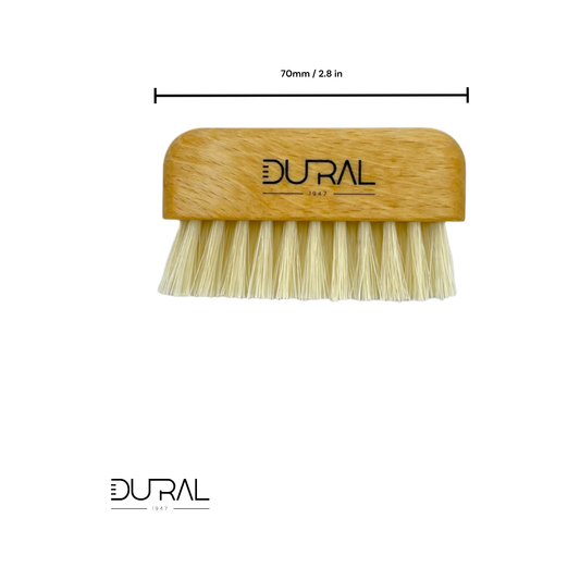 Dural beech wood brush and comb cleaner with pure light natural bristles, designed for cleaning hairbrushes and combs.