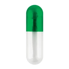 Green and clear Coni-Snap® Size 0 gelatin capsules by Pasteur Pharmacy, 5,000 count, suitable for supplement and industrial use.