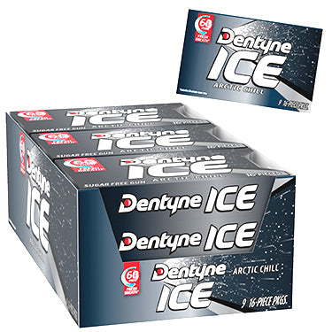 Dentyne Ice Arctic Chill Gum in packaging, fresh peppermint flavor, part of Pasteur Pharmacy's candy and chocolate selection.