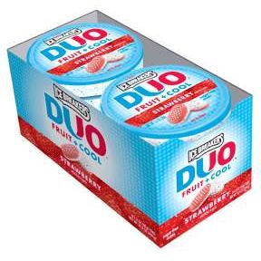 Eight tins of Ice Breakers Duo Strawberry Sugar-Free Mints from Pasteur Pharmacy, 1.3 oz each, in a box.