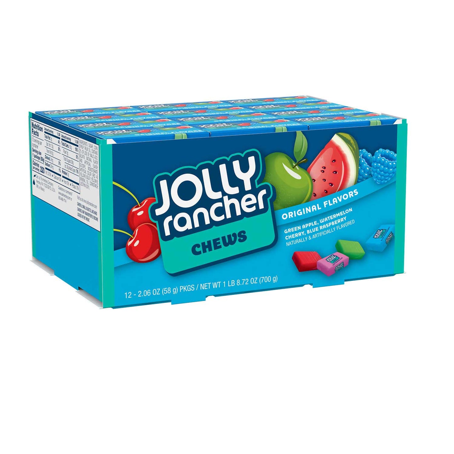 Jolly Rancher Fruit Chews 12-count box of colorful chewy candies, popular fruit-flavored treats from Pasteur Pharmacy.