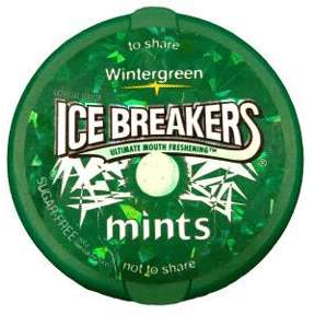 Ice Breakers Wintergreen Mints in an 8-pack, refreshing candy by Pasteur Pharmacy, each 1.5 oz package displayed