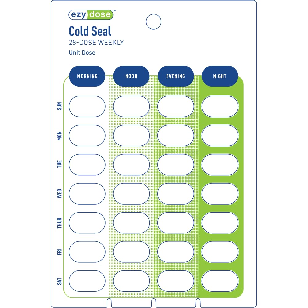 Ezy Dose Weekly Blister Cards by Pasteur Pharmacy, 500-count case for organizing medication or pill management.