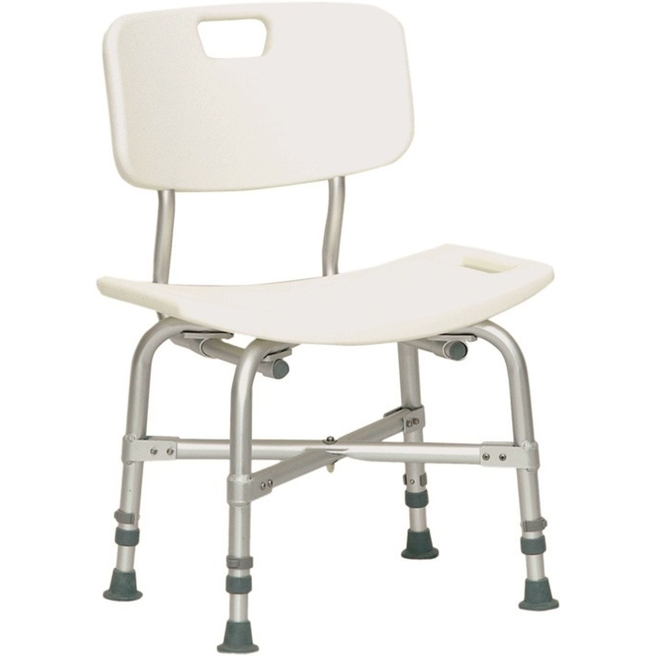 Roscoe bariatric shower chair with back support, durable plastic seat and sturdy frame, supports up to 550 pounds for bariatric use.
