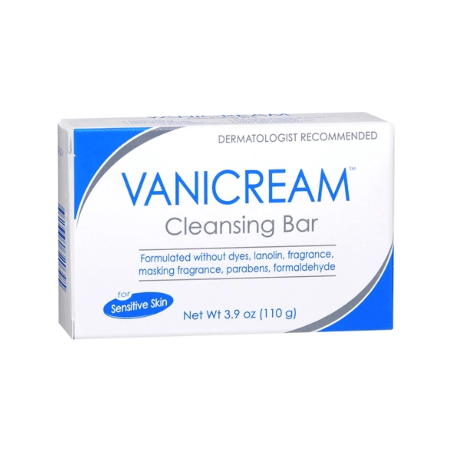 Vanicream cleansing bar for sensitive skin, 3.90 oz, a gentle soap bar designed for sensitive skin care.