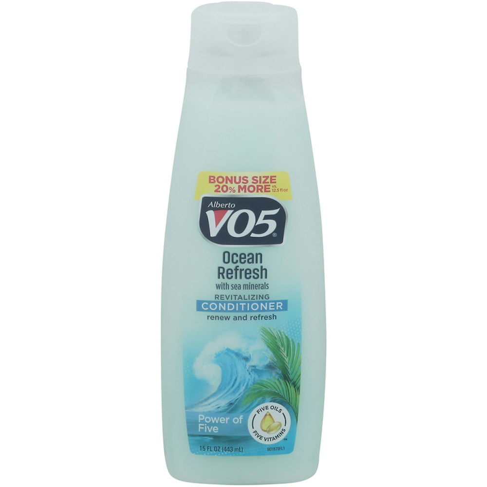 Alberto VO5 Er Revitalizing Ocean Fresh conditioner in a 15 fl oz bottle, featuring a revitalizing ocean-inspired scent.