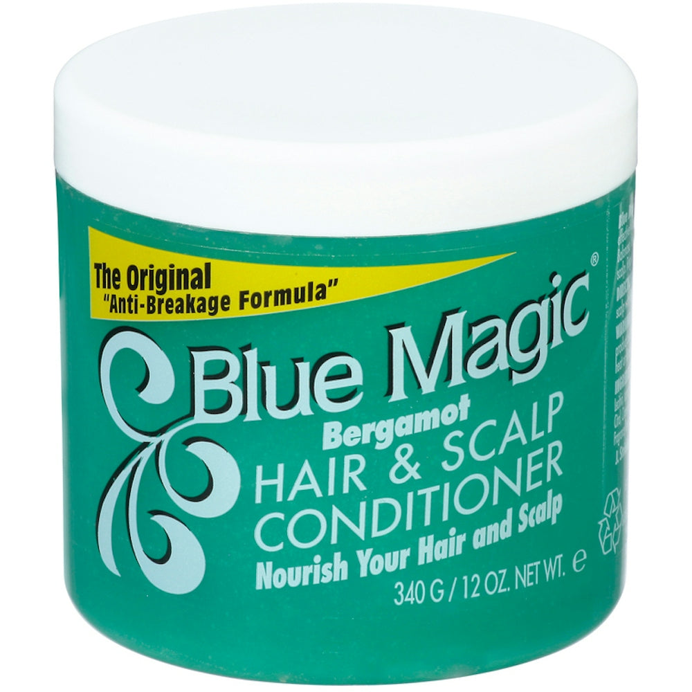 Blue Magic Original Bergamot Hair & Scalp Conditioner in 12 oz bottle, moisturizing conditioner for healthy hair and scalp.