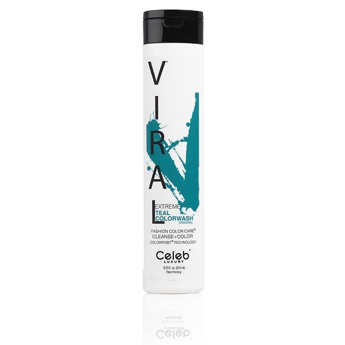 Celeb Luxury Viral Extreme Teal Colorwash conditioner in 8.25 oz bottle, designed to enhance and refresh teal hair color.