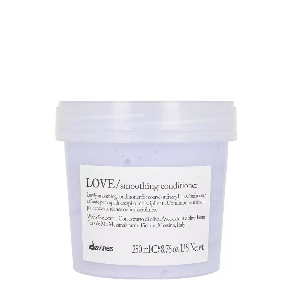 Davines Love Smoothing Conditioner 250ml in a white bottle with a pump, designed for smooth, frizz-free hair.