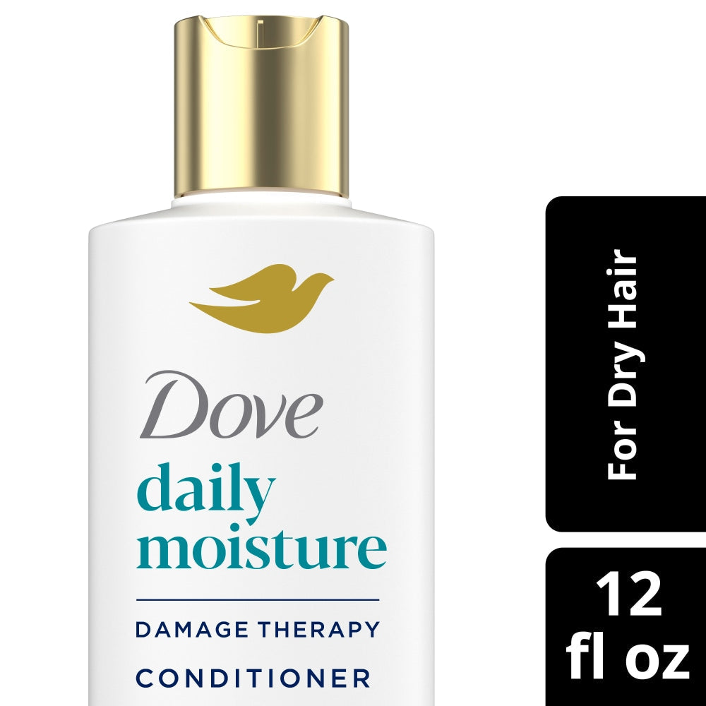 Dove Hair Therapy Nutritive Solutions Daily Moisture Conditioner bottle on a shelf, showcasing the conditioner for nourishing hair.