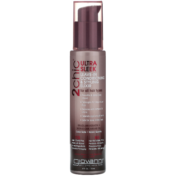 Giovanni 2 Chic Ultra Sleek Leave-in Conditioner and Styling Elixir in 4 oz bottle, lightweight hair conditioner for sleek styles