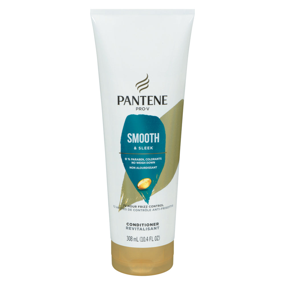 Pantene Smooth & Sleek 72 Hr Smoothness Conditioner in 10.4 fl oz bottle, nourishing hair for sleek, frizz-free style
