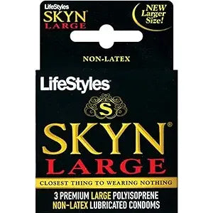 Lifestyles Skyn Large condoms in a box of 6x3, featuring latex-free material and textured design for added comfort.