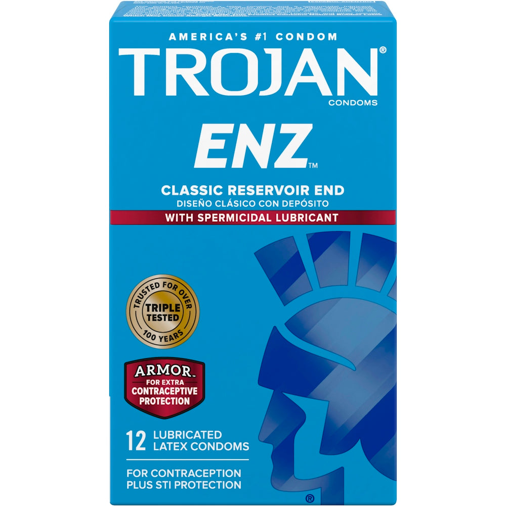Trojan spermicidal lubricated premium latex condoms in packaging, designed for protection and enhanced comfort.