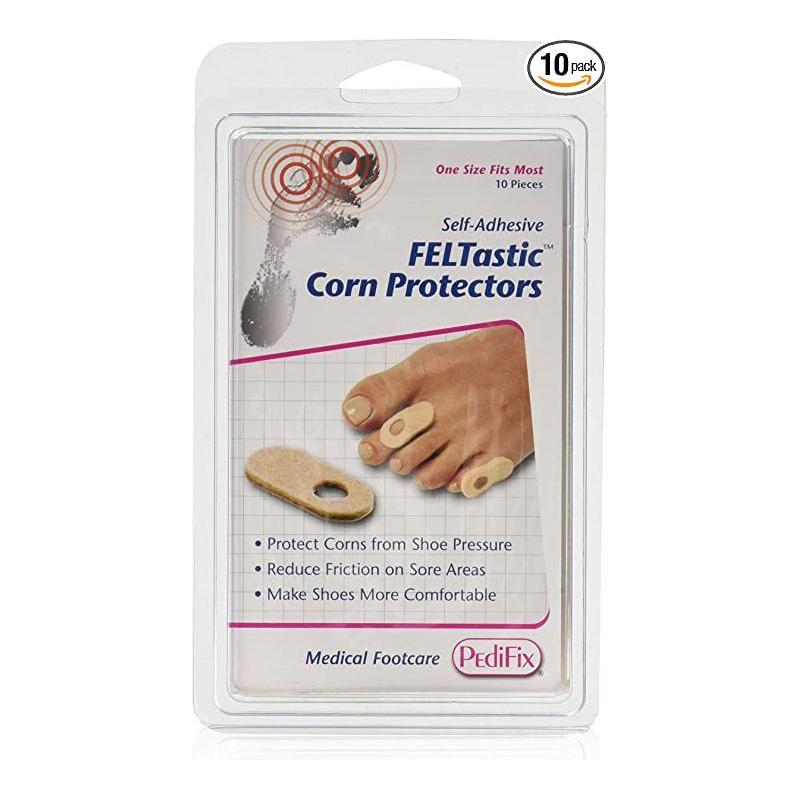 PediFix Felt Corn Protectors for corns, 10-pack, designed to cushion and protect painful corn areas on the feet.