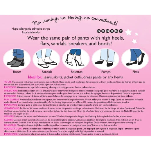 Hollywood Fashion Secrets Temporary Hem Tape Strips for quick, easy garment hemming, from Pasteur Pharmacy cosmetics collection.