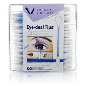 Victoria Vogue Eye-Deal Tips cotton swabs from Pasteur Pharmacy, 100% cotton tips in a pack of 80 for gentle cleaning.