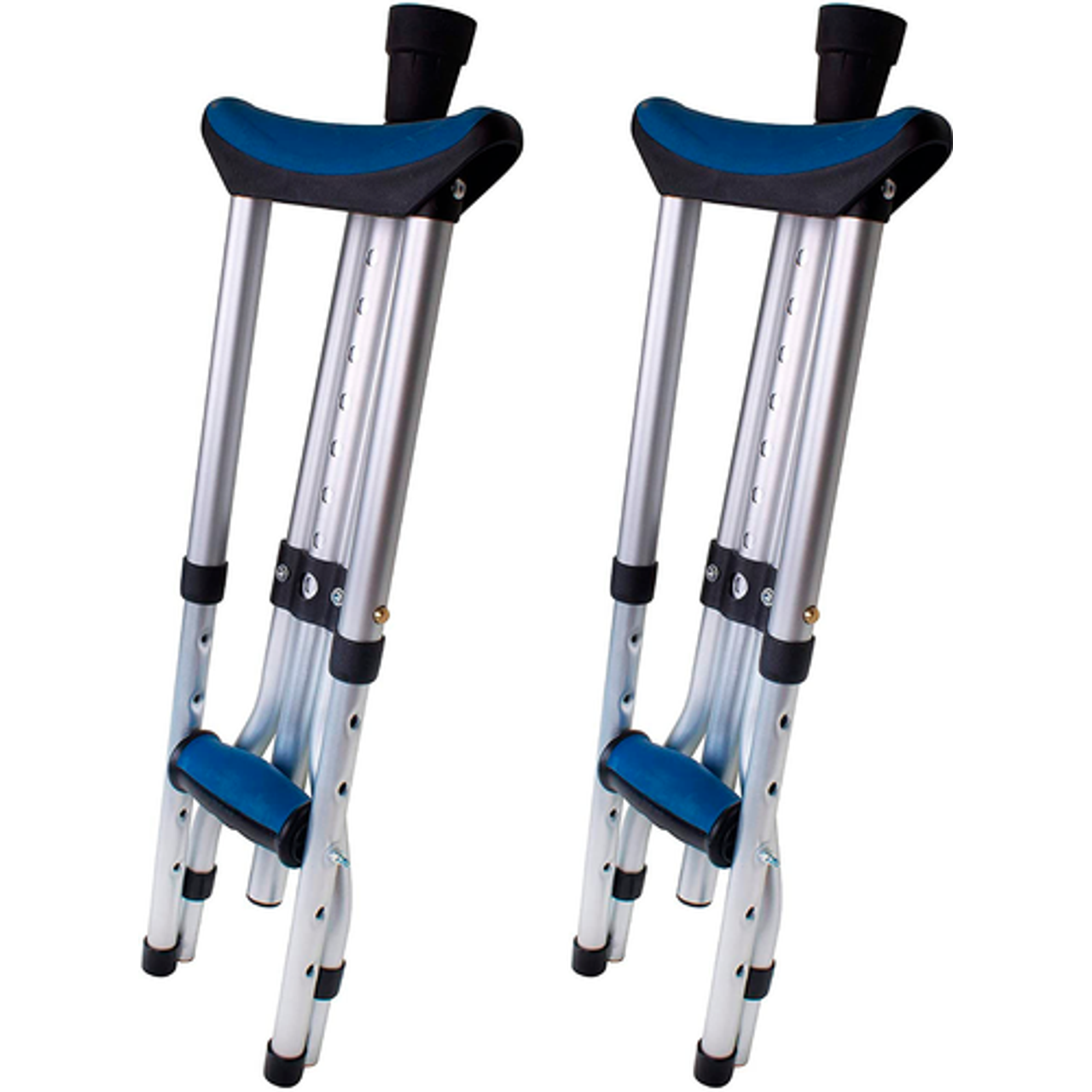 Foldable Carex crutches by Pasteur Pharmacy with adjustable height and ergonomic hand grips for comfortable support.