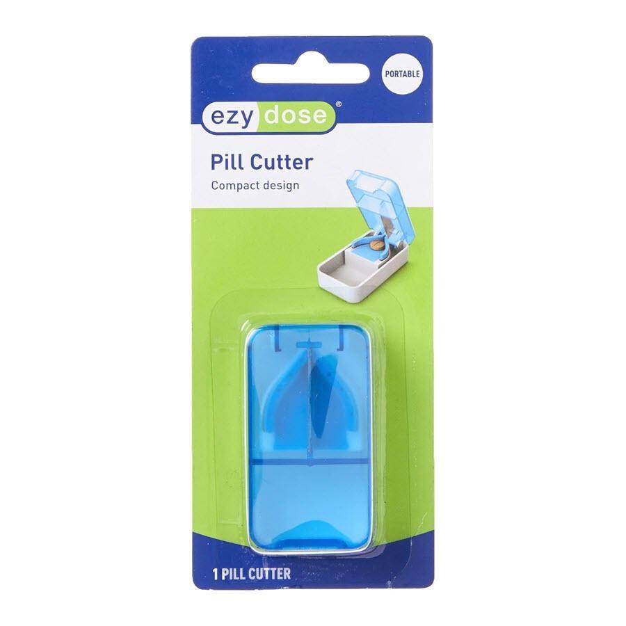 Ezy Dose portable pill cutter by Pasteur Pharmacy, compact cutter with a transparent lid for splitting pills safely and easily.