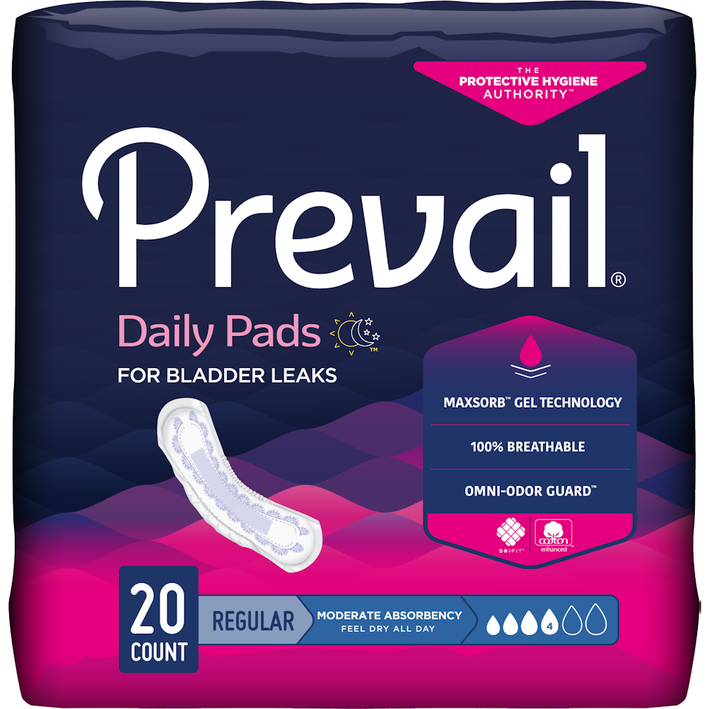 Prevail Daily Pads Moderate Absorbency Regular, 9 x 20 pack, soft absorbent daily pads for women, from Pasteur Pharmacy