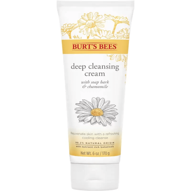 Burt's Bees Soap Bark and Chamomile Deep Cleansing Cream in a 6oz jar, with natural ingredients and soothing appearance
