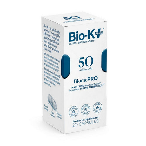 Bio-kPlus Biome Pro 50 Billion CFU capsules from Pasteur Pharmacy, showing the supplement bottle with capsules inside