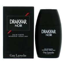 Drakkar Noir by Guy Laroche eau de toilette spray, 1.7 oz bottle with black and silver packaging visible.