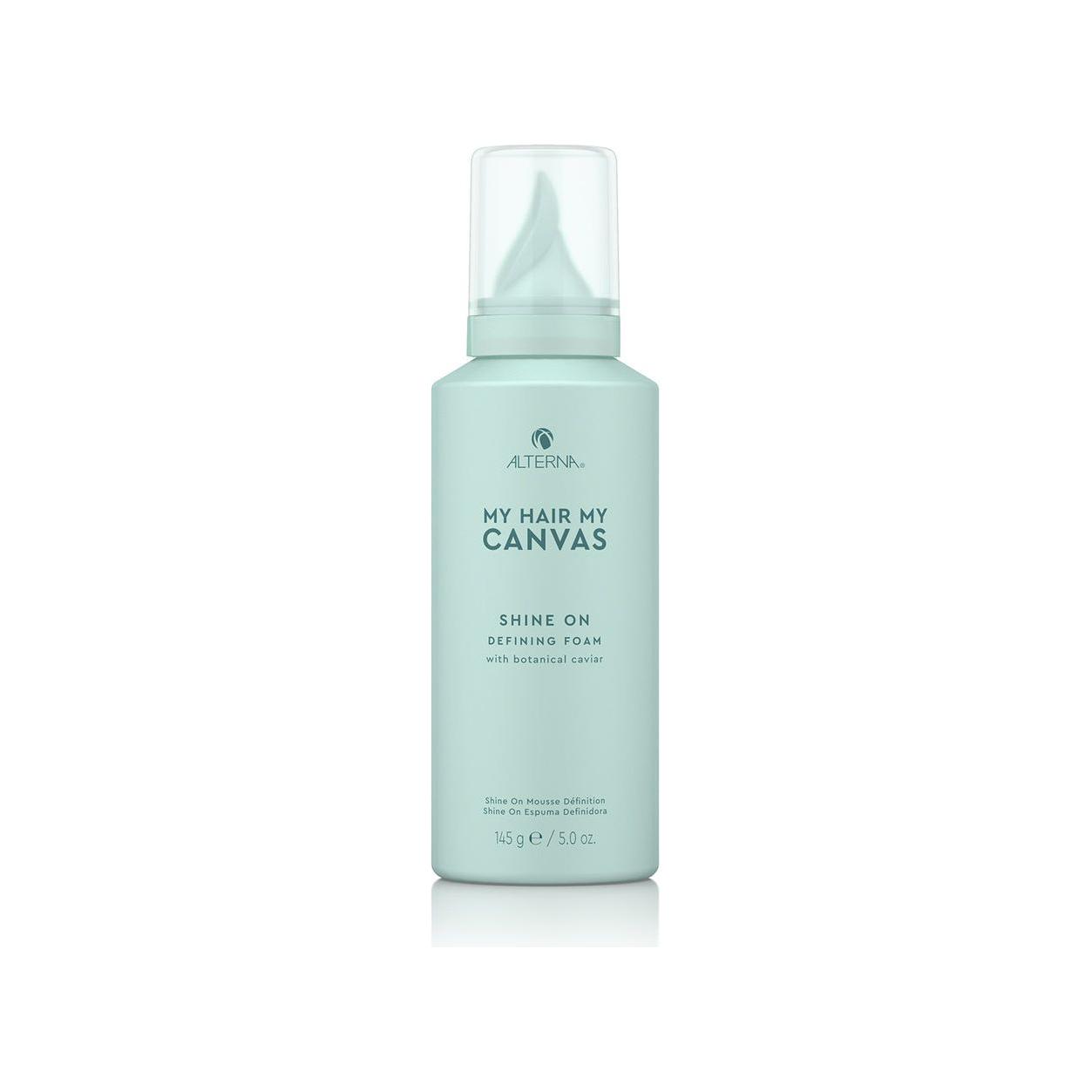 Alterna My Hair My Canvas Shine On Defining Foam 5 oz bottle, lightweight styling foam for volume and shine.